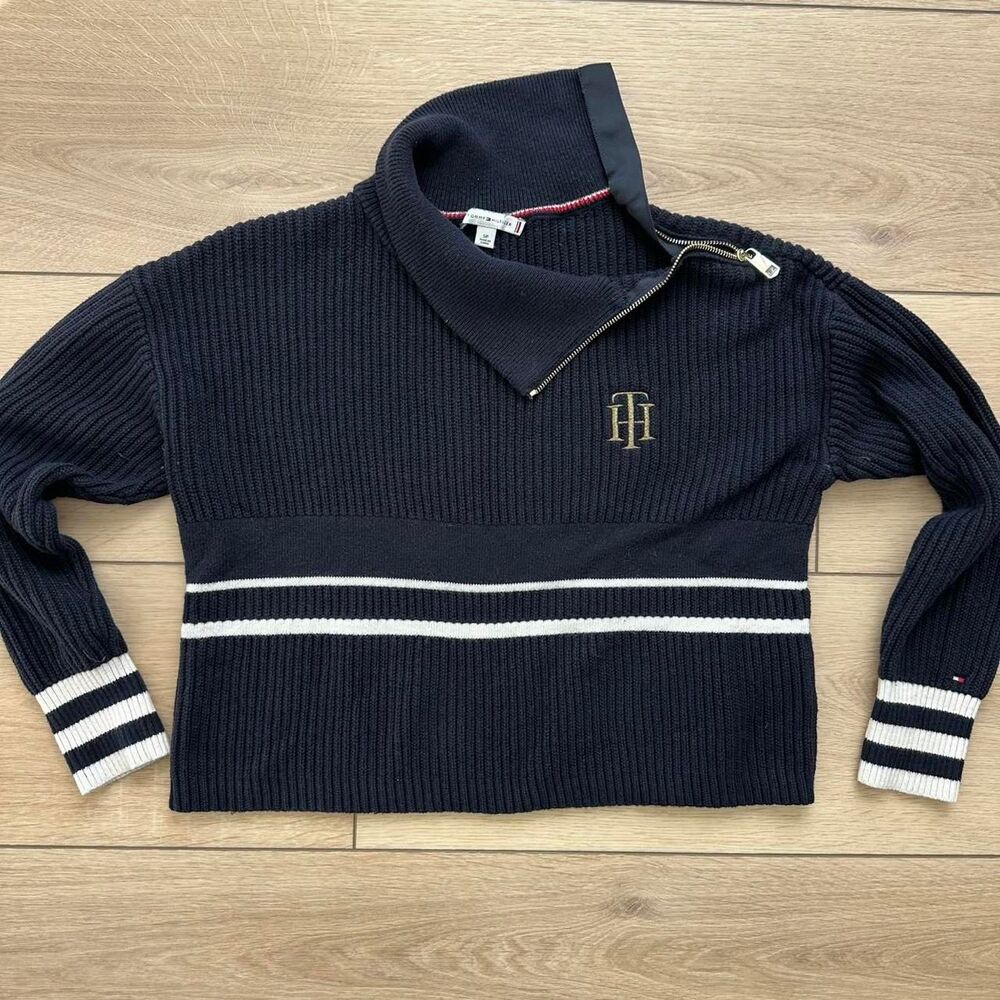 Tommy Hilfiger Navy White Striped Sweater Small